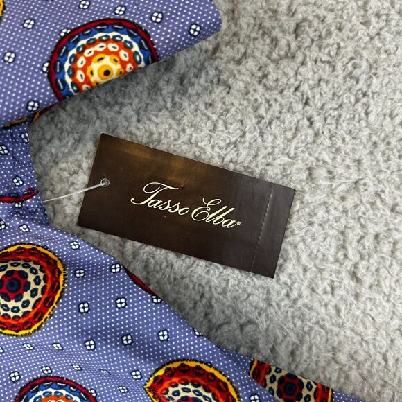 Tasso Elba Mens Shirt Short Sleeve Button Down Size Medium Blue Medallion Cotton - Picture 2 of 10